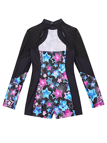 Moggemol Kids Girls Long Sleeve Mesh Splice Gymnastics Leotards Athletic Ballet Dance Biketard Short Unitard Black 6 Years #TOP3