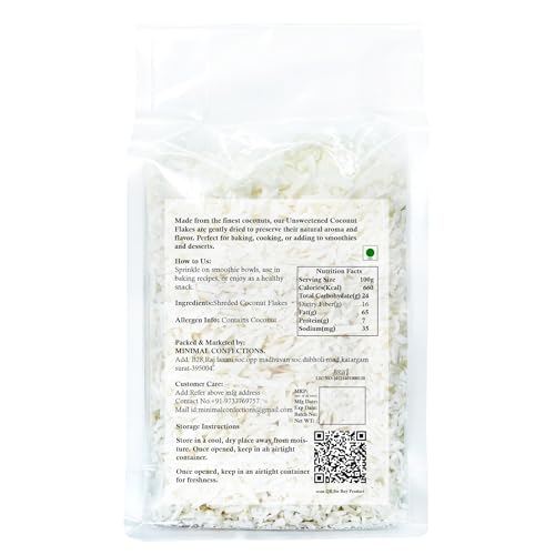 Image of Minimal Dried Natural Unsweetened Coconut Flakes - 1kg | Fresh & Crunchy | Ideal for Baking, Cooking, and Snacking