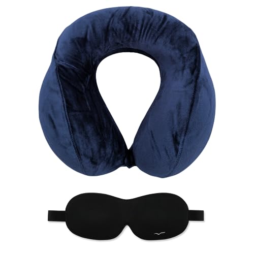 Kit Viagem Viva Conforto Travesseiro Azul Marinho + Máscara de Dormir