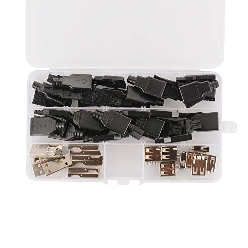 igo3D 20Pairs Premium USB Connector with Shell Type-A Male(10Pairs) and Type-A A 2.0 Female (10Pairs) 4 Pin Plug Connector Jack Socket DIY