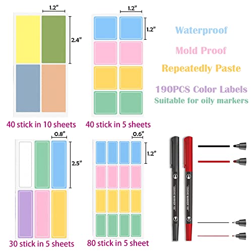 Tabgach 190Pcs Assorted Color Waterproof Labels For Bottles With 2 Pens & 1 Storage Box, Daycare Labels Name Label Stickers For Kids School Supplies, Removable Labels For Jars, Food Containers #TOP1