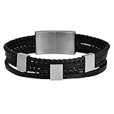 Magna Steel Men's Multi-Strand Braided Genuine Leather Wheat Chain Bracelet with Magnetic Closure,...