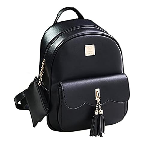 DWE PU Leather Women Backpack,Black Small School Bag Travel Rucksack for Teenage Girls (Black) Cover