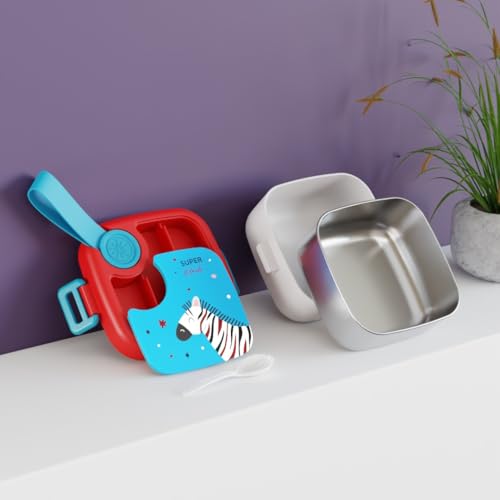 Image of Darkpyro Colorful Kids Bento Lunch Box Set with Compartments | BPA-Free, Microwave & Dishwasher Safe, Includes Utensils and Cute Lid Design | Ideal for School & Travel Meals -Sky Blue