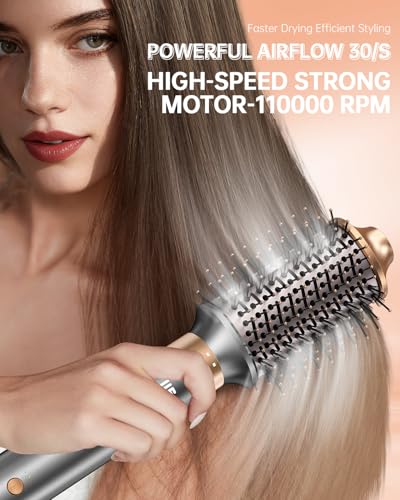 Image of Hair Dryer Brush, webeauty 5 in 1 Professional Hot Air Styling, High-Speed Negative Ionic Hair Dryer Fast Drying, Multi Hair Styler with Air Curling Iron, Volumizing, Straightening (Grey Gold)