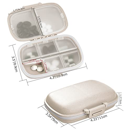 1Pack Travel Pill Organizer, 8 Compartments Portable Pill Case, Small Pill Box For Pocket Purse Portable Medicine Vitamin Container Beige #TOP2
