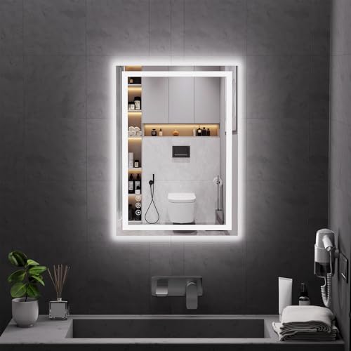 Image of Koonmi 28 inchx20 inch LED Bathroom Mirror with Anti-Fog | 90CRI Shatterproof Vanity Mirror with Backlit + Front Lit, Easy Install for Modern Bathroom and Hotel (IP65)