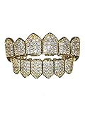 14k Joker Gold Fang Grillz for Mouth Top Bottom Hip Hop Teeth Grills for Mouth Grillz for Mouth Top Bottom Hip Hop 8 Teeth Grills for Teeth Mouth Set - Teeth Cap, Iced Grillz (Bottom Only)