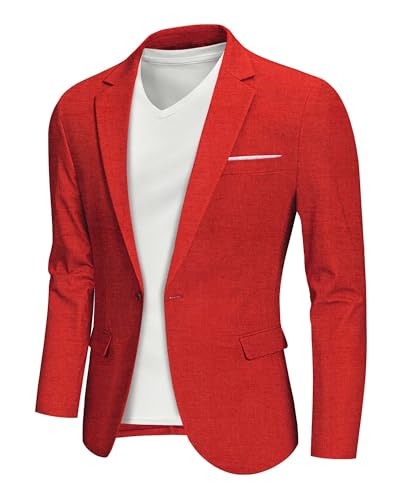 MY'S Men's Slim Fit One Button Linen Suit Blazer, Casual Sports Jacket, Lightweight Business Daily Coat.