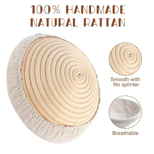 Image of Sourdough Bread Basket, Bread Basket, Breads Proofing Baskets, Handmade Round Breads Baskets, White, Wicker Baskets Professional Artisan Bread Making, Baking Tools Home Bakers