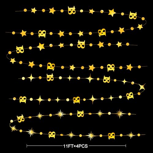 Image of Gold 18th Birthday Decorations Number 18 Circle Dot Twinkle Star Garland Metallic Streamer Banner Backdrop for Girls Boys Happy 18th Birthday Time to Adult Cheers to 18 Years Old Anniversary Party