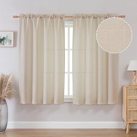 OVZME Natural Linen Curtains for Living Room, Faux Linen Textured Curtains 2 Panels Set, Semi Light Filtering Soft Airy Drapes 54 Inch Length Farmhouse Style Window Curtains, 2 panels, Each 30x54 Inch Cover