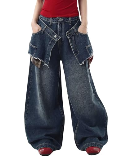 Baggy Jeans for Woman Men High Waisted Wide Leg Denim Jeans Patchwork Korean Fashion Pants Streetwear Clothes3