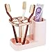 mDesign Plastic Toothbrush Storage Organizer Holder with Cup for Bathroom, Vanity, Countertop Space - Holds Brushes, Toothpaste, Floss, Dental Accessories - Light Pink/Rose Gold
