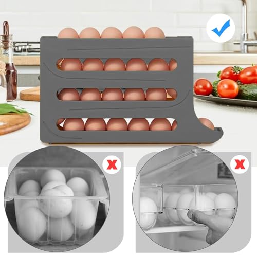Image of Egg Holder and tray for Fridge - 4 Tiers 30 Egg Dispenser Large Capacity Automatic Rolling Egg Container Refrigerator Organizer for Kitchen, Pantry & Countertop (Grey)