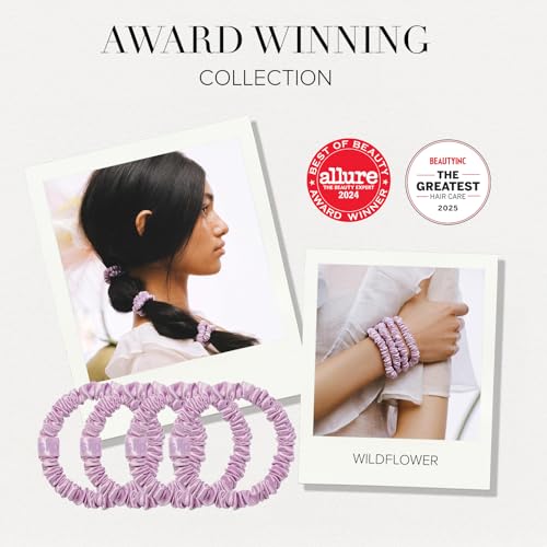 Image of Slip Silk Hair Ties - Skinny Silk Wildflower Scrunchies, No Damage, No Crease, Anti-Breakage |100% Mulberry Silk | All Hair Types | Made with Proprietary Slipsilk | Set of 4