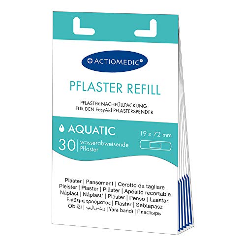 ACTIOMEDIC I AQUATIC - Juego de 30 rebanadas compatibles con EasyAid Dispensador de parches, apósitos hipoalergénicos, repelentes al agua, para niños y adultos