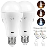 Vanke USB Rechargeable Light Bulb with Remote Control, 3 Color Temperature, E27 LED Dimmable Touch Control Bulbs with Timing Function, 2200mAh Battery Powered, Pack of 2