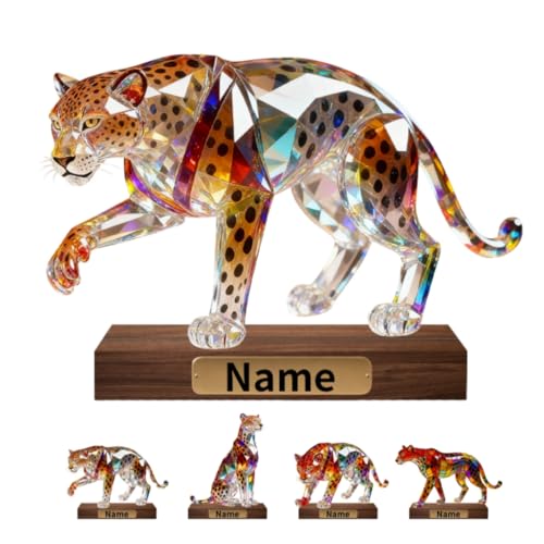Estatua de cristal 2D personalizada con figura de leopardo