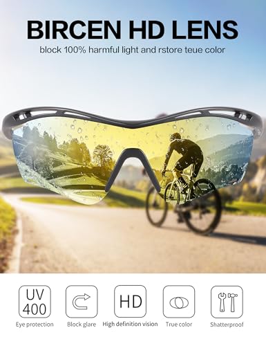Image of BIRCEN Mens Polarized Sunglasses for Sports: TR90 Lightweight Sun Glasses Wrap Around Shades for Fishing Driving Cycling