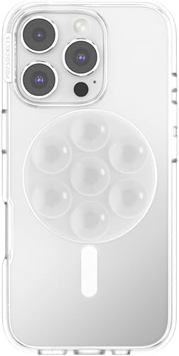 Vista 75 de PopGrip de PopSockets: Agarre y soporte para teléfono, plegable, parte superior intercambiable, blanco sobre negro