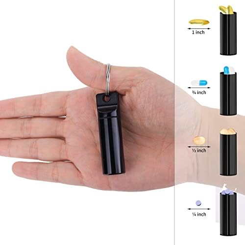 Grevosea 3 Pieces Small Pill Box Keychain, Portable Pill Cases Aluminium Alloy Mini Travel Pill Organizer Case Container Waterproof Pill Box Pill Holder for Outdoor Camping Travel Black Silver Red