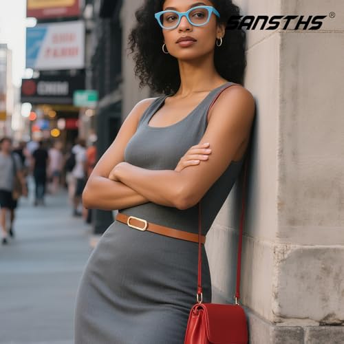SANSTHS Skinny Reversible Belts for Women, Two-in-one Women Thin Belt for Dresses Jeans Pants with Gold Buckle