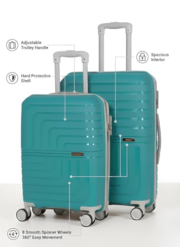 Image of Pro 8 Wheels Set of 2 (Cabin + Medium) Trolley Bags, Hard Case Polypropylene, 360º Wheeling Luggage for Men & Women, Suitcase for Travel, Trolley Bags for Travel (Teal)