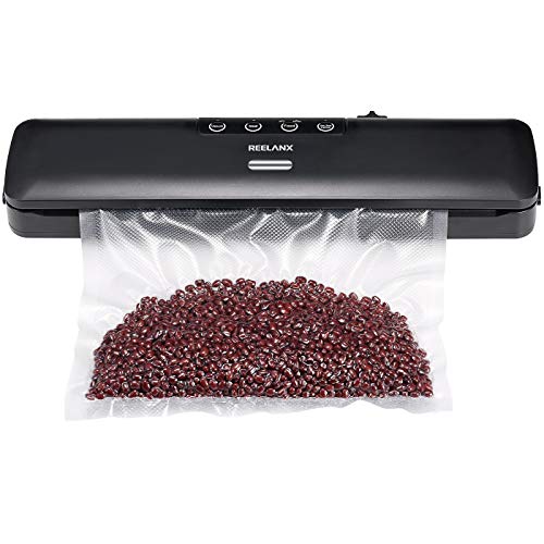 Food Saver Vacuum Sealer Machine with 20 Vacuum Bags Starter Kit, REELANX Automatic Vaccum Sealer with Bi-Directional Cutter, Led Indicator Lights, Easy to Clean, Dry & Moist Food Modes