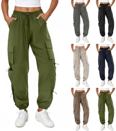 Cargo Pants Women Baggy High Waisted Drawstring Casual Pants Workout Athletic Gym Running Cozy Joggers with Pockets