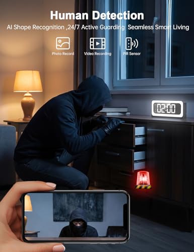 2K Alarm Clock Camera,5G&2.4G WiFi Wireless Indoor Camera Clock,Cameras for Home Security,AI Human Detection,Color Night Vision for Home,pet Camera - Image 4