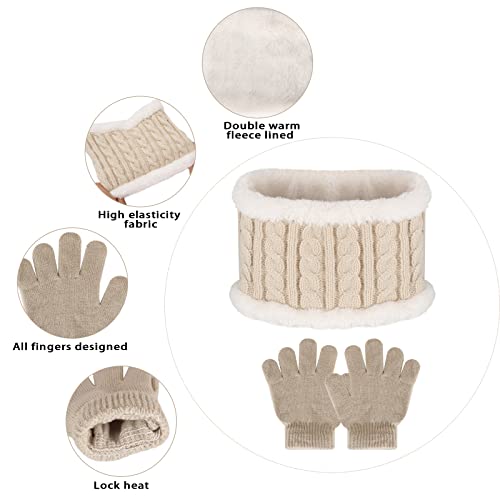 Image of Kids Hat Scarf Gloves Set, Kids Winter Beanie Hat Scarf Gloves Set with Knit Thick Warm Fleece Lined for 1-6 Years Old