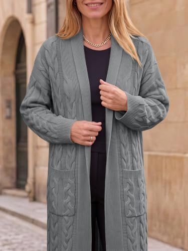 Image of Womens Long Sleeve Cardigan Sweaters Oversized Open Front Maxi Coat | Trendy Casual,Lapel,Knitted Coatigan,Soft Warm,Overcoat Pocket,2026 Fall Winter,Work Office,Going Out