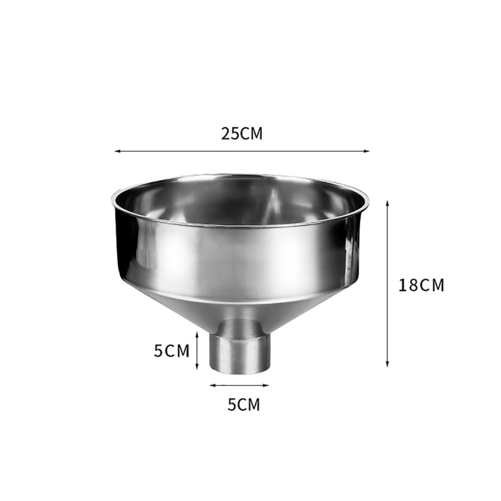 Embudo grande de acero inoxidable para uso en cocina, embudo de grado alimenticio para transferir líquidos e ingredientes secos, diámetro de 25 cm
