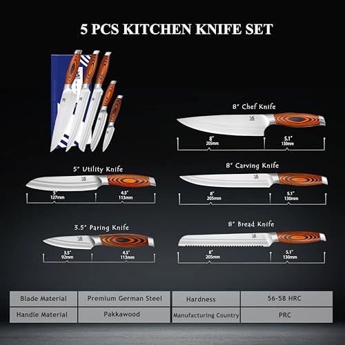 Image of MSY BIGSUNNY 5pcs Knife Set Kitchen Utensils Knife, German Stainless Steel Professional Chef Kitchen Knife Set
