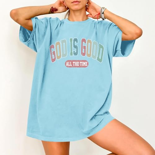 Image of Christian Shirts for Women Oversized God is Good Shirt Religious Jesus Faith Inspirational Tshirt Bible Verse Tee Top