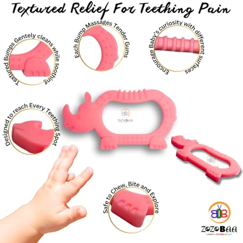Image of Cute Shape Soft Silicone Teether for Baby Gums, Teething Toys for Babies, BPA Free, Pain-Relief, Non-Toxic, 100% Food Grade, Soothing, Easy to Grasp Chewable - Rhino+Dog+Rabbit (Pack of 3)