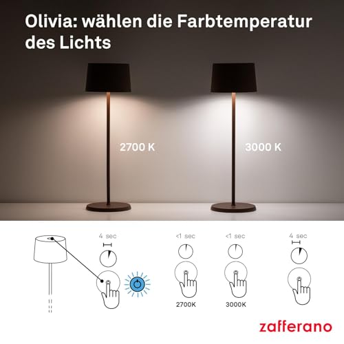 Zafferano, Olivia Pro Lampe, Tragbare und Wiederaufladbare Tischlampe mit Touch Control, Geeignet für Wohnzimmer und Außenbereich, Dimmer, 2700-3000 K, Höhe 35 cm, Farbe Dunkelgrau