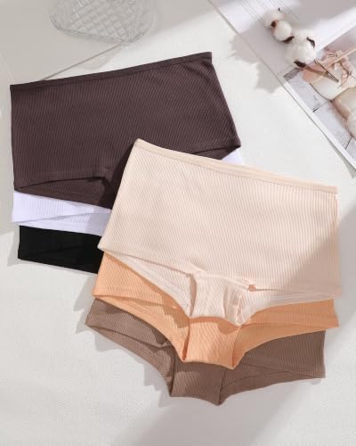 Image of Cotton Boyshort Underwear for Women Boxer Briefs Lady Boy Short Panties | 6 Pack,Full Coverage,Plus Size,Girls Panties,Under Dress,Breathable,Cute,Stretch,Stay in Place,Multiple Colors,Machine Wash