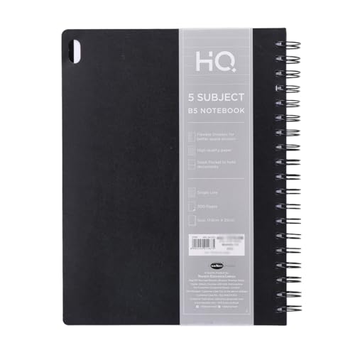 Image of Navneet HQ | Five Subject Spiral Wiro Bound Notebook | 17 cm X 25 cm | 300 Pages | Black