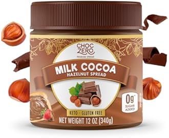 ChocZero Milk Chocolate Hazelnut Spread - No Added Sugar, Keto Friendly Low-Carb Chocolate Hazelnut Dessert & Bread Topping, Gluten Free, High Fiber, 12 oz Jar