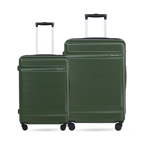 Image of SWISS MILITARY Pascal Hard Trolley Luggage Set of 2 (Medium 68cm + Large 79cm) PC Suitcases Anti-Theft Zippers with 3-Dial Combination Lock, 360 Spinner Wheel, Wet Pocket & Aluminium Handle Olive