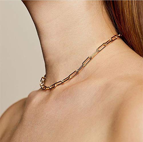 Paperclip Chain Necklace for Women, 14K Gold Plated Oval Dainty Choker Chain Link Necklace for Women2