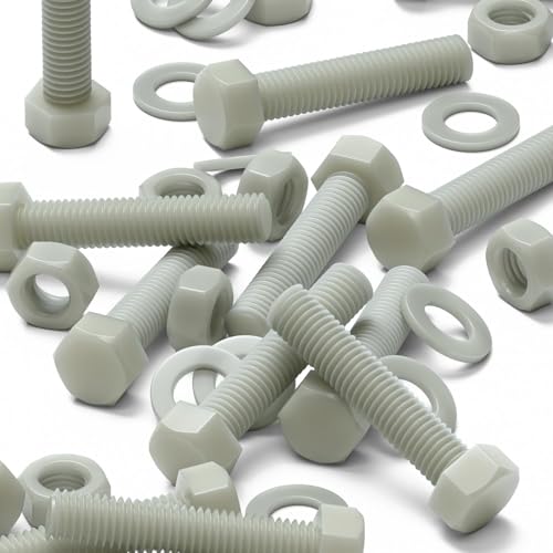 Image of 10 x Glass Filled Reinforced Nylon Hex Head M10 x 50 mm, Plastic Nuts, Bolts & Washers (25 /64 x 1 31 /32 in)