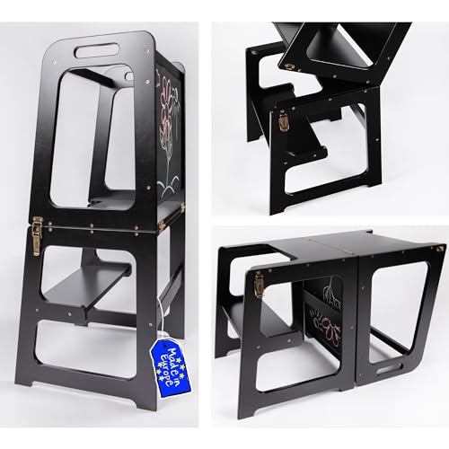 Image of Foldable helper tower - Table & Chair with Chalkboard All-In-One (Black)