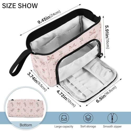 Image of Pink Ribbon Bow Flower Pencil Case Pouch Big Capacity Pencil Bag Box Organizer Pen Case with Zipper Pencil Cases for Girls School College