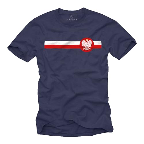 MAKAYA Camiseta Polonia Hombre Bandera Polaca con Águila Escudo Bandera Nacional Fútbol T-Shirt Eurocopa Mundial Azul XL