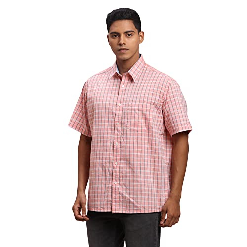 Image of Colorplus Men's Pure Cotton Checks Pattern Classic Fit Spread Collar Half Sleeve Casual Shirt