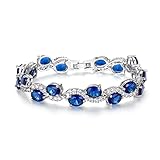 EVER FAITH Silver-Tone CZ September Birthstone Elegant Oval-shaped Roman Tennis Bracelet Sapphire Color