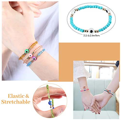 48 Pcs Evil Eye Bracelets Pack Mexican Bracelets Beaded Elastic Protection Bracelet Adjustable Handmade Evil Eye Strand Bracelet Good Luck Mal De Ojo Anklet Amulet Bangle for Women Men (3 Eyes) - Image 3